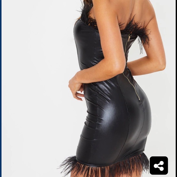 PLT Black Vinyl Feather Trim Bandeau Dress - Picture 2 of 4